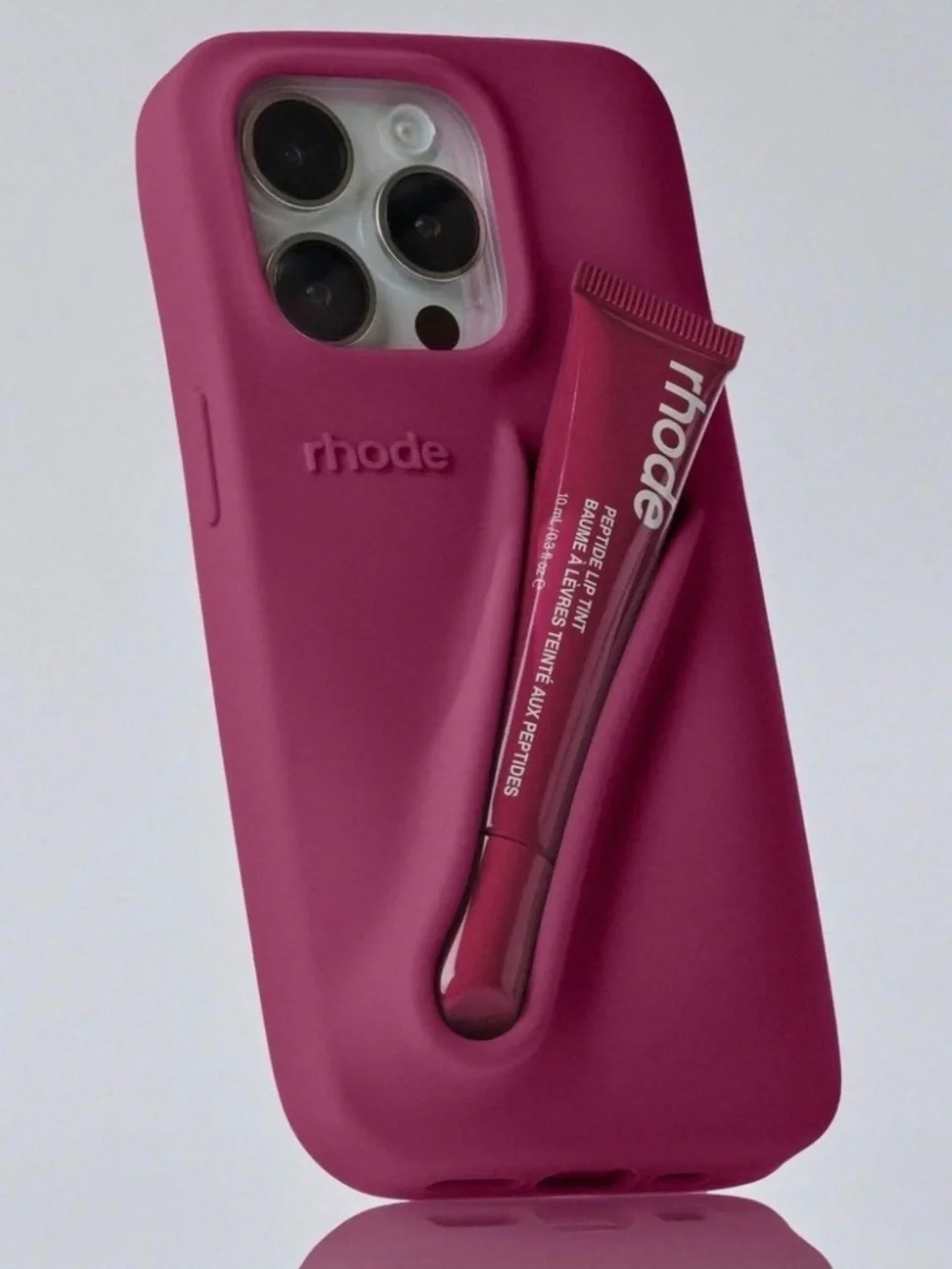 LNIB rhode iPhone 13 Pro Raspberry Jelly Peptide Lip Holder Silky Silicone Case